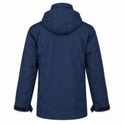 ATTIA men's hooded field jacket in Navy, back view — AI visualisation; inferred from front reference