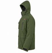 ATTIA men's hooded field jacket in Olive Green, side view — AI visualisation; inferred from front reference