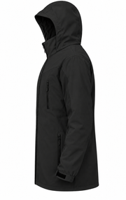 ATTIA longline jacket – Black, side view (digital visualisation)
