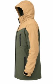 ATTIA men's tan and olive hooded jacket – side view (AI visualisation)